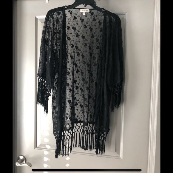 Monteau Sweaters - Black lace kimono style cardigan